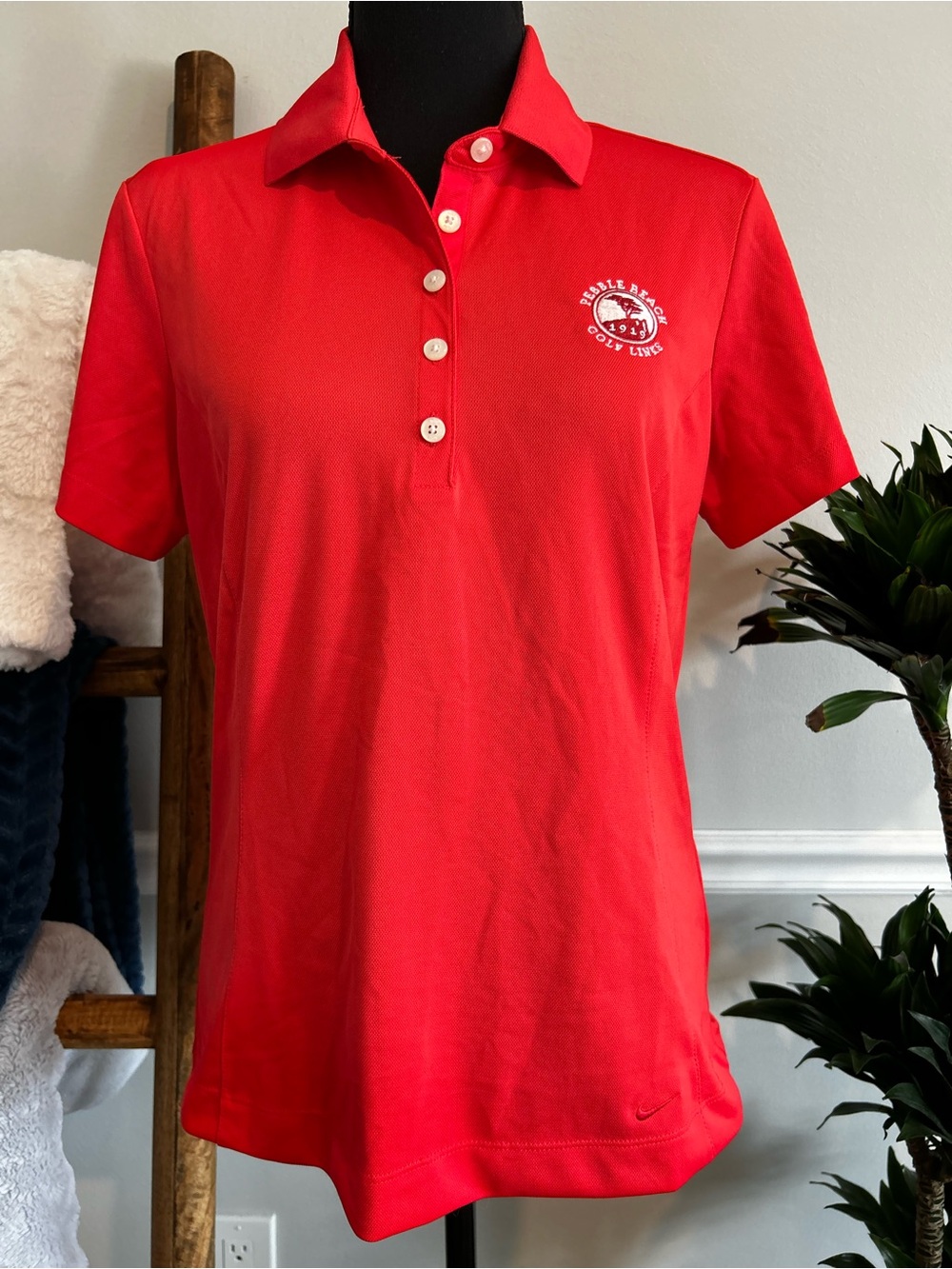 Nike Women’s Bright Red Button-Front Polo Shirt-Pebble Beach Golf Links Size M